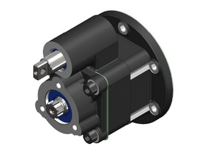 Nebenantrieb mit Pumpenflansch, 3D-Darstellung